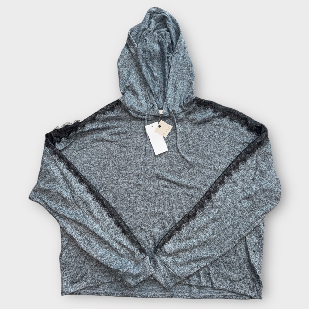 Ultra Flirt Womens Lace-Trim Hoodie Sweatshirt, Blue, Juniors, X-Large